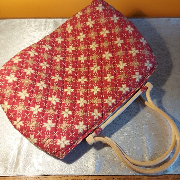 Quilted handbag with bamboo handles - Picture 2 of 7